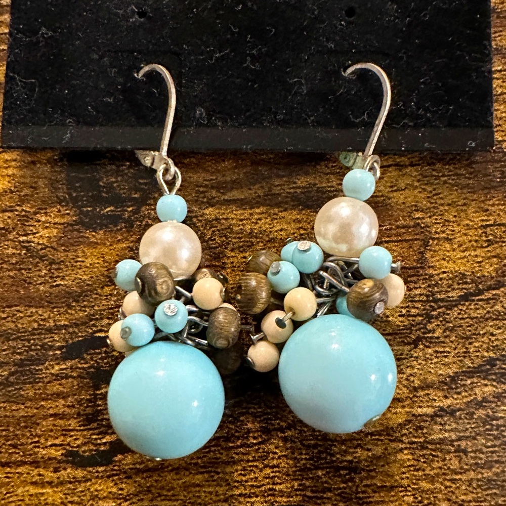 Blue Beaded Bubble Fishhook Earrings - Unique Clasp, Vintage Boho feel